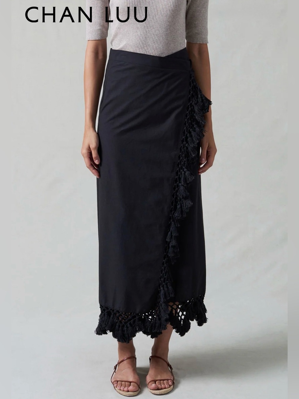 Chan Luu Capri Crocheted Wrap Skirt Caviar